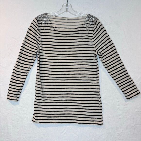 J. Crew Top w/ Stripes & Silver Sequin Detailing Size Medium - Picture 1 of 9